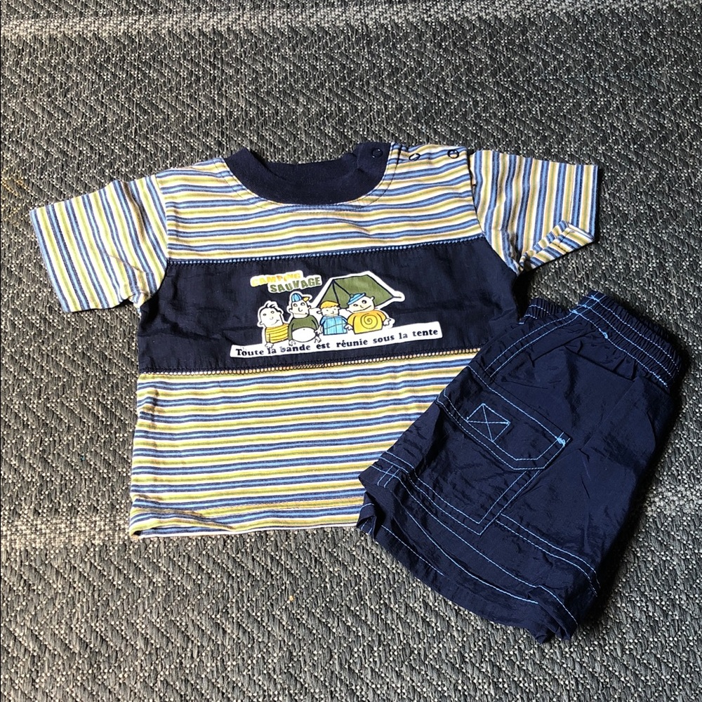 Navy & Yellow Striped Toddler Tee and Shorts Set